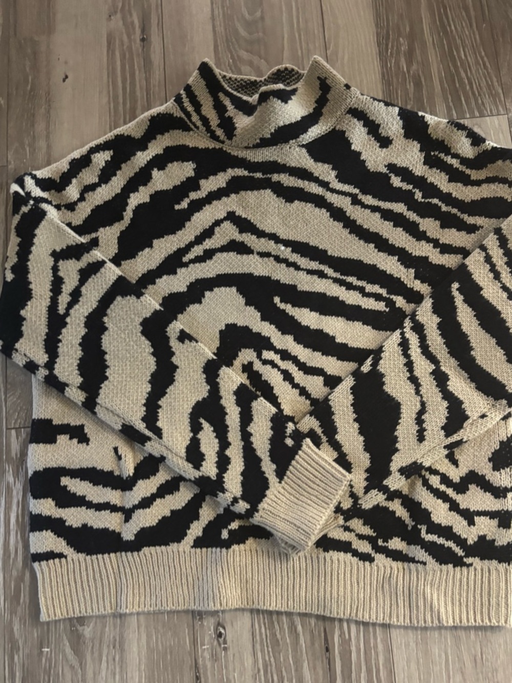 SHEIN Black and Cream Zebra-Pattern Turtleneck Sweater